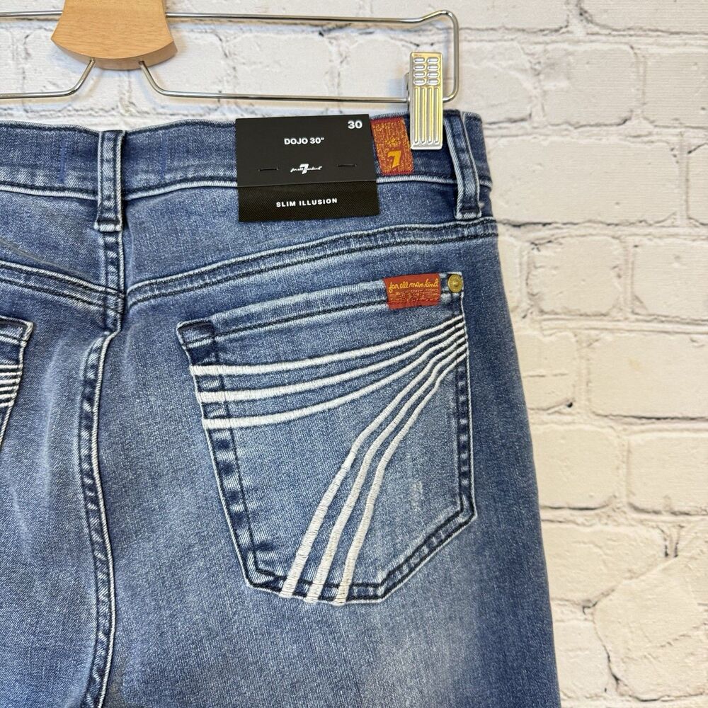 7 For All Mankind DOJO Slim Illusion Flare Jeans Mid Rise Pond Blue Women's 30 - Picture 5 of 15